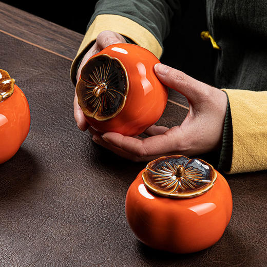 柿子茶叶罐家用防潮密封罐糖罐陶瓷创意事事如意储物罐 商品图6