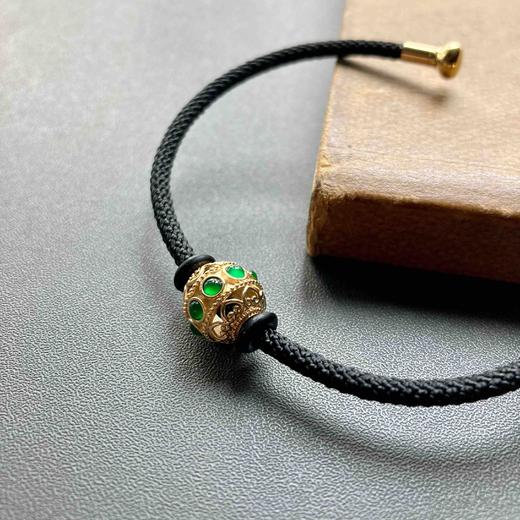 高冰种阳绿翡翠蛋面路路通手镯手链18k黄金镶嵌 商品图1