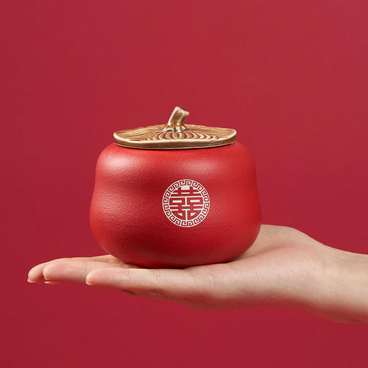 柿柿如意茶叶罐糖罐结婚茶具陪嫁红色喜茶叶罐子小号新婚礼物摆件 商品图0