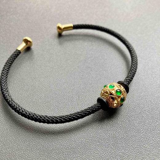 高冰种阳绿翡翠蛋面路路通手镯手链18k黄金镶嵌 商品图3