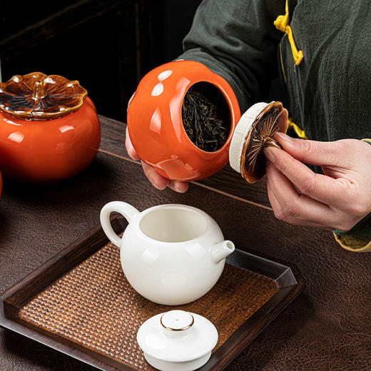 柿子茶叶罐家用防潮密封罐糖罐陶瓷创意事事如意储物罐 商品图5