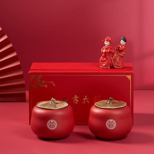 柿柿如意茶叶罐糖罐结婚茶具陪嫁红色喜茶叶罐子小号新婚礼物摆件 商品图1