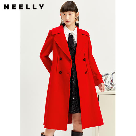NEELLY纳俪商场同款气质翻领双排扣大衣收腰大气中长款毛呢外套N21121N01238 商品图0