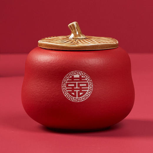 柿柿如意茶叶罐糖罐结婚茶具陪嫁红色喜茶叶罐子小号新婚礼物摆件 商品图2