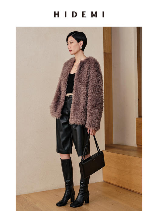 HIDEMI 灰色长毛简约短款大衣 商品图8