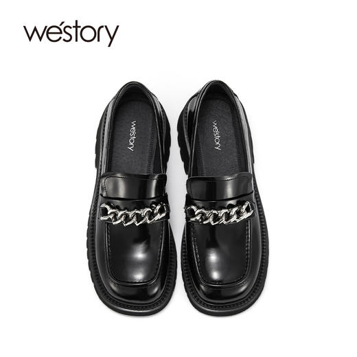 westory春季新款厚底一脚蹬乐福鞋链条中跟圆头单鞋女时尚松糕底S22AM54351 商品图3