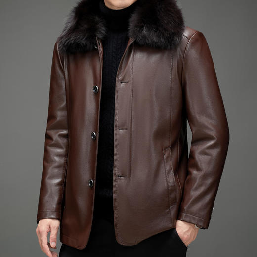 2021翻领皮毛一体皮衣男装休闲潮流中年冬季狐狸毛领皮外套 商品图3