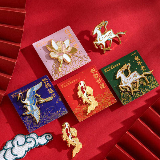 中国风文艺金属胸针新年徽章吉祥如意衣物装饰领针复古风胸章别针 商品图0