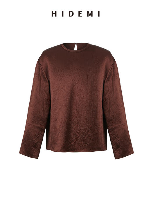 HIDEMI 醋酸褶皱浮雕套装 裸米色/棕红 商品图5