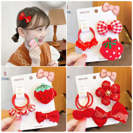新年中国红蝴蝶结发圈儿童头饰可爱宝宝公主发饰编发小女孩头绳 商品图1