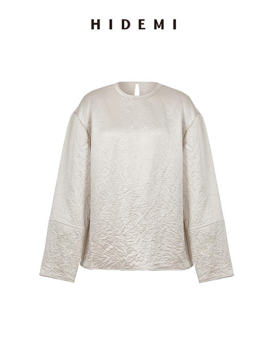 HIDEMI 醋酸褶皱浮雕套装 裸米色/棕红 商品图7