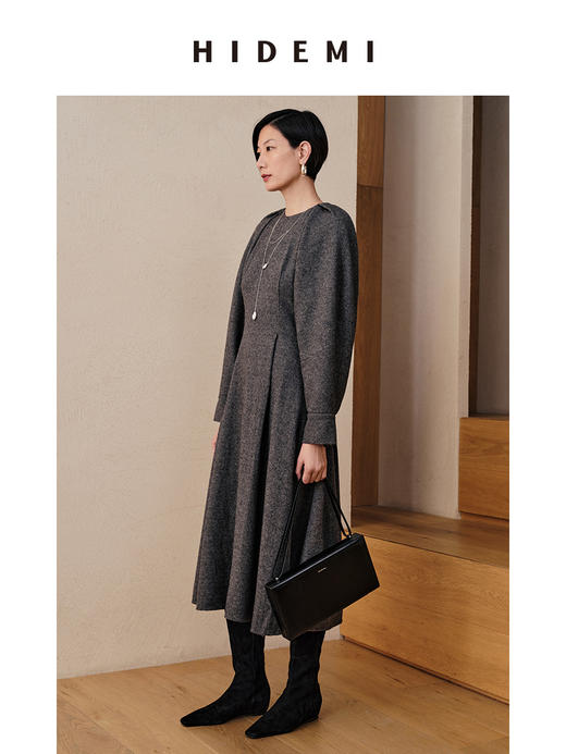 HIDEMI 灰色羊毛廓形设计感露背轻礼服连衣长裙 商品图2