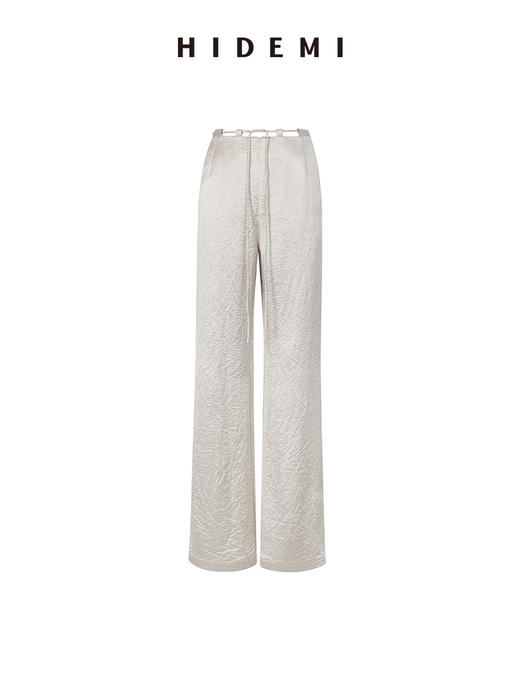 HIDEMI 醋酸褶皱浮雕套装 裸米色/棕红 商品图8