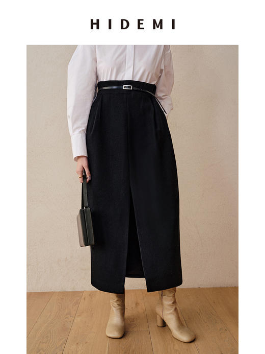 HIDEMI假两件衬衫拼接毛呢廓形轻礼服连衣裙 商品图6