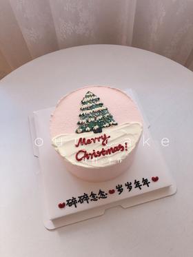 圣诞节简约圣诞树手绘限定蛋糕-低糖处理无添加