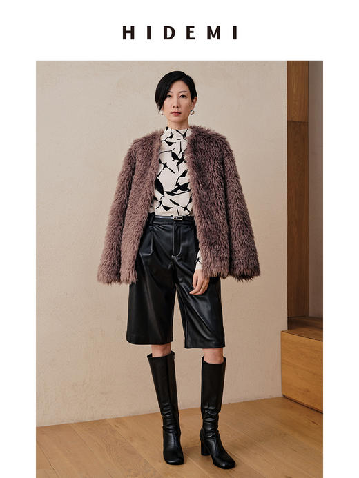 HIDEMI 灰色长毛简约短款大衣 商品图9