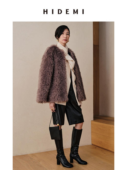 HIDEMI 灰色长毛简约短款大衣 商品图10