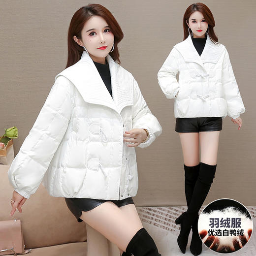 WE-DD-Y21X819 方领轻薄保暖白鸭绒羽绒服女短款2021冬装新款气质优雅时尚小外套 商品图4