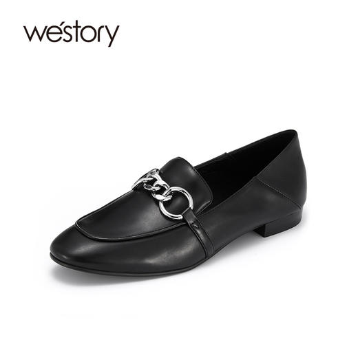westory春季新款真皮英伦风通勤乐福鞋一脚蹬休闲浅口单鞋女平底S22AM53961 商品图1