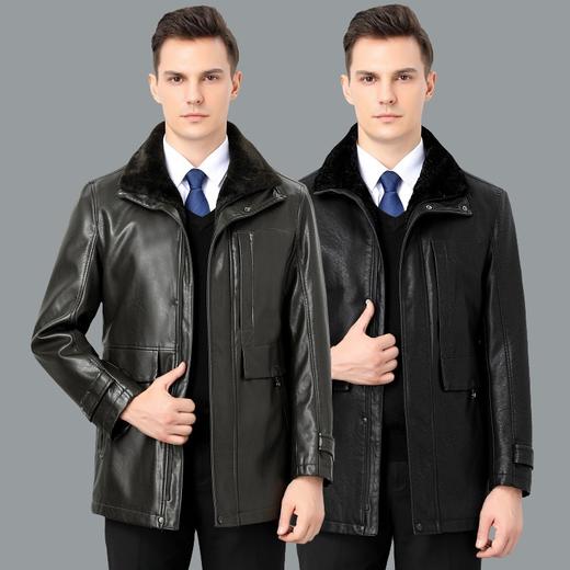 2021新款秋冬季皮毛一体男休闲皮衣加厚羊羔绒翻领男士皮外套 商品图1