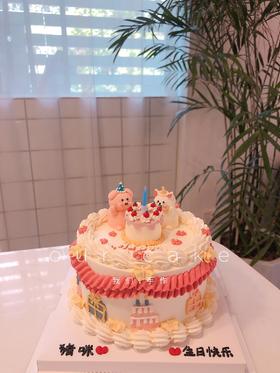 小猪和小猫咪立体小动物复古蛋糕-低糖处理无添加