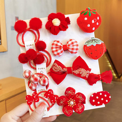 新年中国红蝴蝶结发圈儿童头饰可爱宝宝公主发饰编发小女孩头绳 商品图0