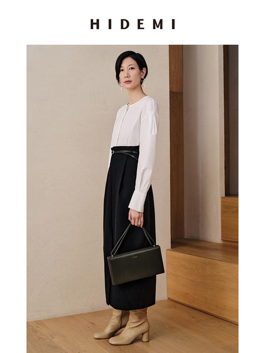 HIDEMI假两件衬衫拼接毛呢廓形轻礼服连衣裙 商品图4