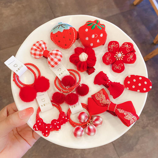 新年中国红蝴蝶结发圈儿童头饰可爱宝宝公主发饰编发小女孩头绳 商品图4