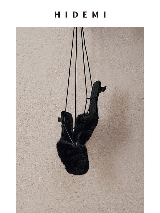 HIDEMI限定款毛毛方头小跟系带鞋 商品图3