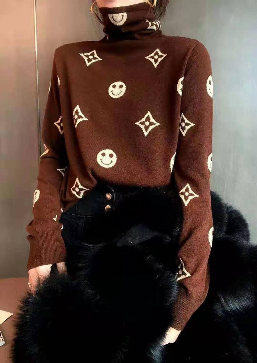 路易威登 louis vuitton 超级火爆 欧洲站老花笑脸毛衣女高领新品宽松