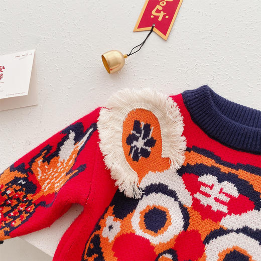 【国风虎年拜年服】儿童虎头针织毛衣0-6岁冬季男童过年衣服女童虎年喜庆拜年服 商品图4