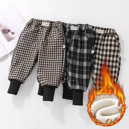 【保暖防寒 时尚舒适】冬款儿童百搭裤子 小童一体绒保暖裤 男童格子裤女童宝宝长裤童装 商品图0