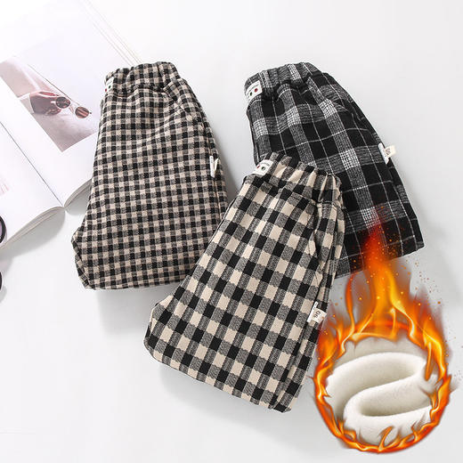 【保暖防寒 时尚舒适】冬款儿童百搭裤子 小童一体绒保暖裤 男童格子裤女童宝宝长裤童装 商品图2