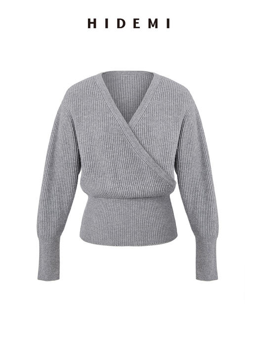 HIDEMI 美利奴羊毛V型叠领短款设计感毛衣 商品图14