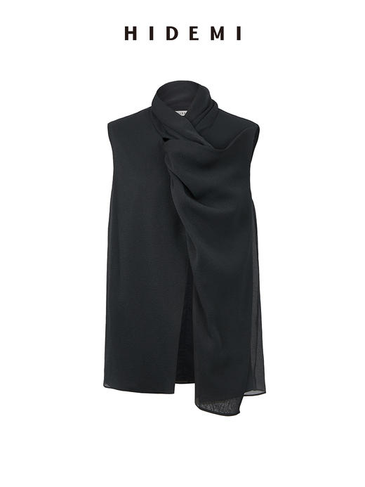HIDEMI 微褶醋酸立体堆叠领不对称上衣 商品图12