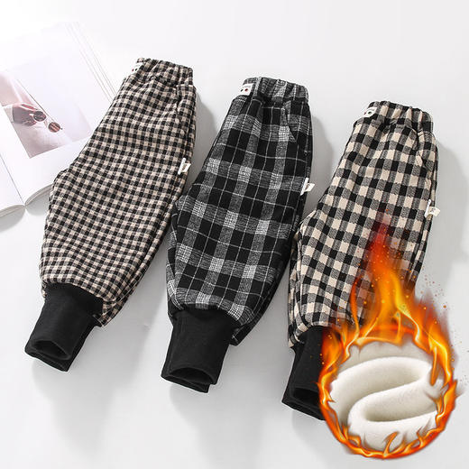 【保暖防寒 时尚舒适】冬款儿童百搭裤子 小童一体绒保暖裤 男童格子裤女童宝宝长裤童装 商品图1