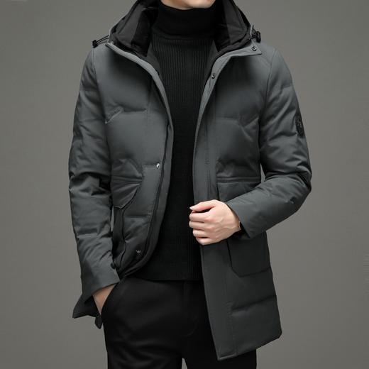 男士羽绒服2021冬季休闲加厚保暖白鸭绒纯色连帽宽松爸爸装羽绒服 商品图2