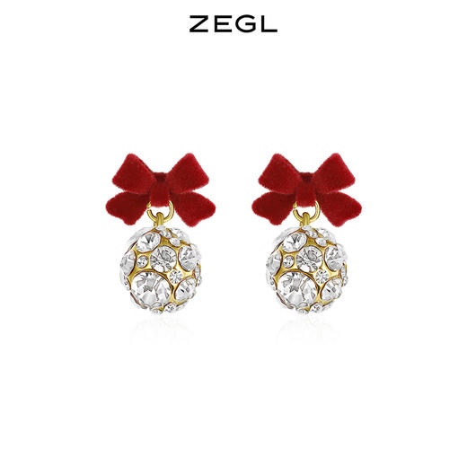 ZEGL红色蝴蝶结耳环女小众设计感耳钉丝绒925银针秋冬新年耳饰品 商品图1
