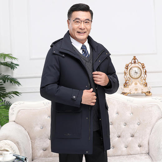 新款加厚可脱卸内胆中老年羽绒服男中长款大码爸爸装羽绒冬装 商品图7