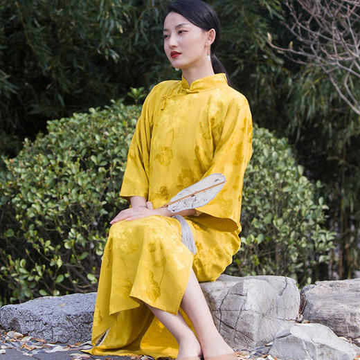 2022春夏新款天丝提花中式改良倒大袖旗袍连衣裙S250650嚭 商品图1