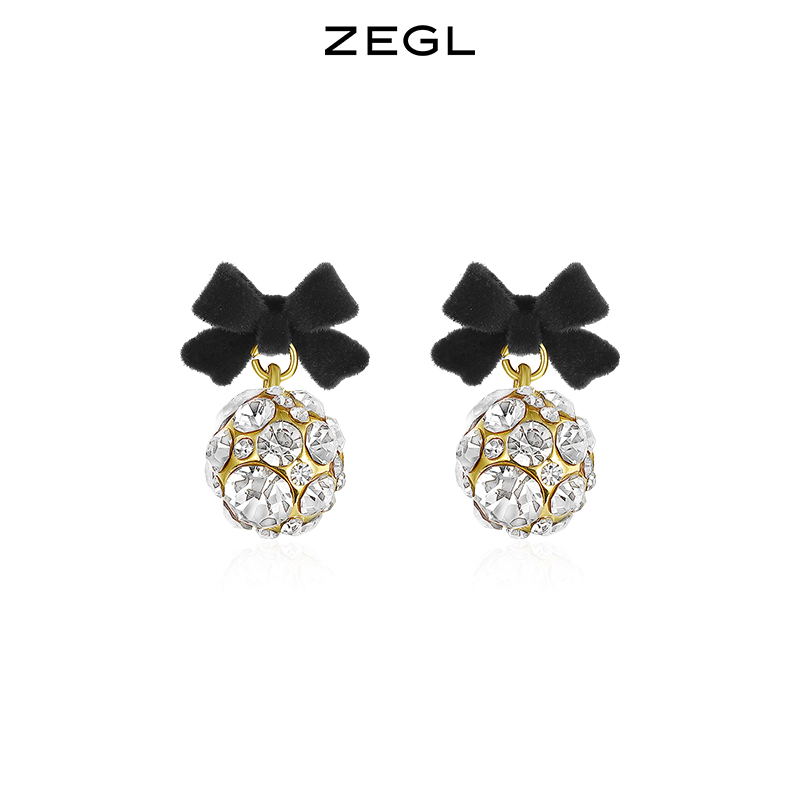 ZEGL红色蝴蝶结耳环女小众设计感耳钉丝绒925银针秋冬新年耳饰品