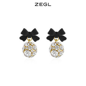 ZEGL红色蝴蝶结耳环女小众设计感耳钉丝绒925银针秋冬新年耳饰品