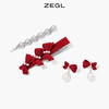 ZEGL设计师新年系列红色蝴蝶结发夹女发饰耳环925银针红丝绒耳饰 商品缩略图1