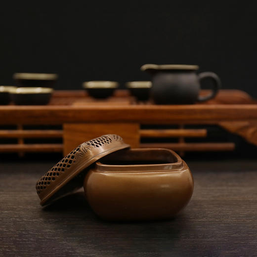 朱府铜艺网格盖香炉家用紫铜文房茶桌香道香薰沉香熏香炉纯铜摆件 商品图1