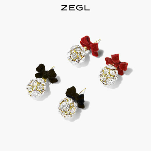 ZEGL红色蝴蝶结耳环女小众设计感耳钉丝绒925银针秋冬新年耳饰品 商品图5