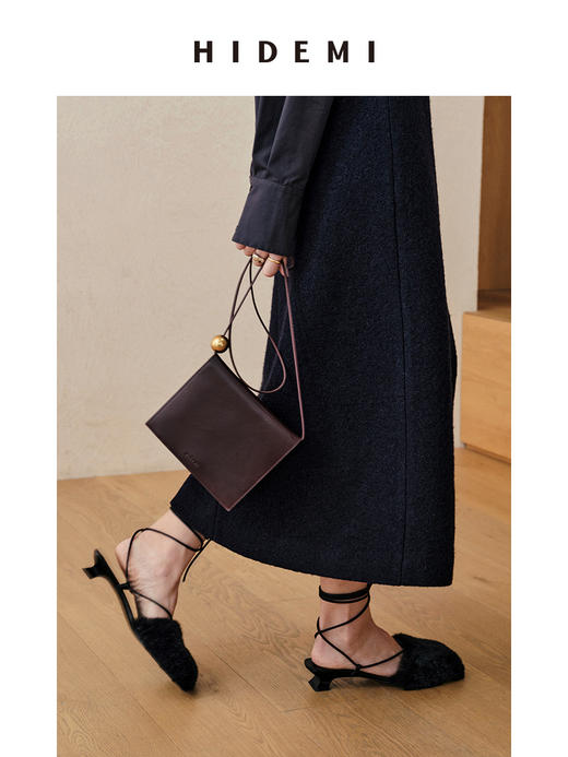 HIDEMI限定款毛毛方头小跟系带鞋 商品图5