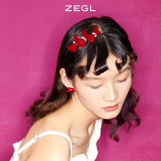 ZEGL设计师新年系列红色发箍女秋冬爱心耳环耳钉925银针耳饰套装 商品图2