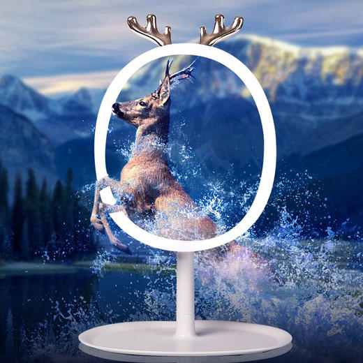 【网红爆款】灵鹿角led化妆镜台式带灯补光美宿舍梳妆网红桌面便携随身小镜子 商品图0