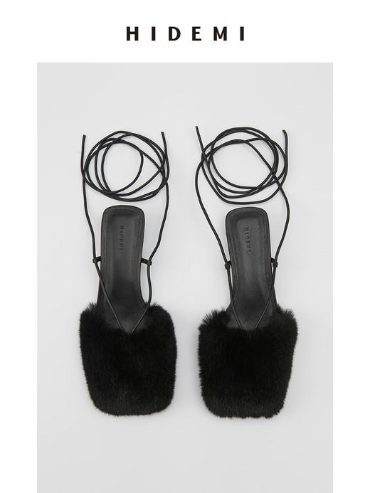 HIDEMI限定款毛毛方头小跟系带鞋 商品图9