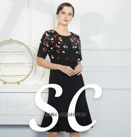 QF83A斯尔丽瑟俪春秋季新品时尚女人绣花连衣裙